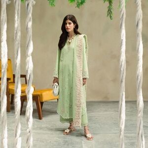 Elegant Light Green Embroidered Suit